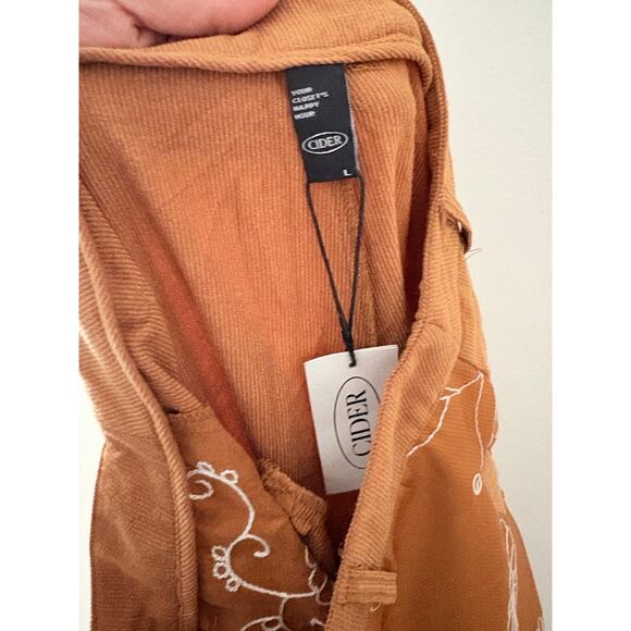 NWT Cider Corduroy Floral Embroidered Pants Womens Large Camel Retro 70s Hippie - Picture 8 of 8